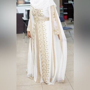 Elegant White and Gold Embroidered kaftan